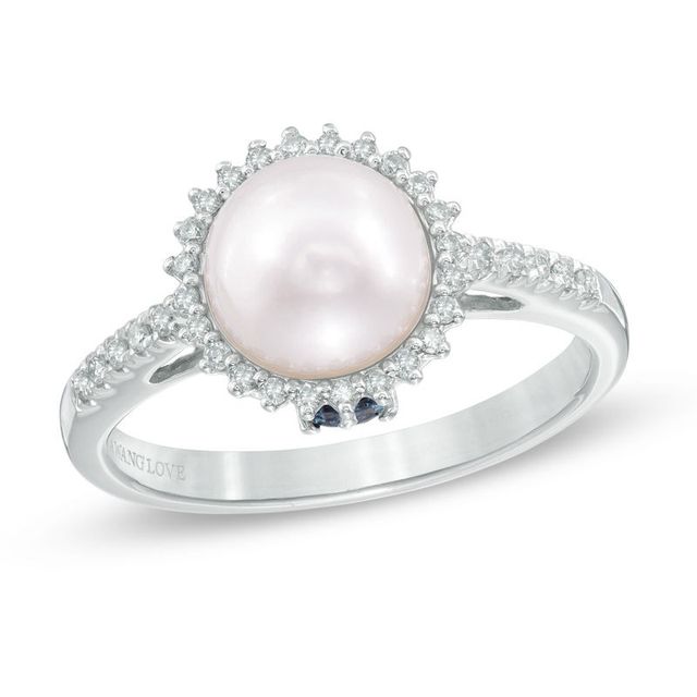 Vera Wang LOVE Akoya Cultured Pearl and 0.14 CT. T.W. Diamond Frame Ring in 14K White Gold-Size 7|Peoples Jewellers