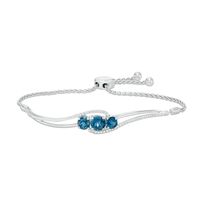 6.0mm London Blue Topaz and Lab-Created White Sapphire Three Stone Bypass Bolo Bracelet in Sterling Silver - 8.0"|Peoples Jewellers