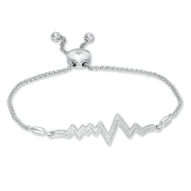 0.20 CT. T.W. Diamond Heartbeat Bolo Bracelet in Sterling Silver - 8.5"|Peoples Jewellers