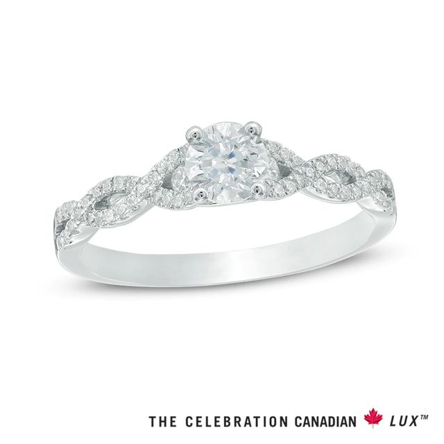Celebration Canadian Lux® 0.63 CT. T.W. Certified Diamond Twist Shank Engagement Ring in 14K White Gold (I/SI2)|Peoples Jewellers