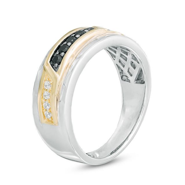 Men's 0.33 CT. T.W. Enhanced Black and White Diamond Band in 10K Two-Tone Gold