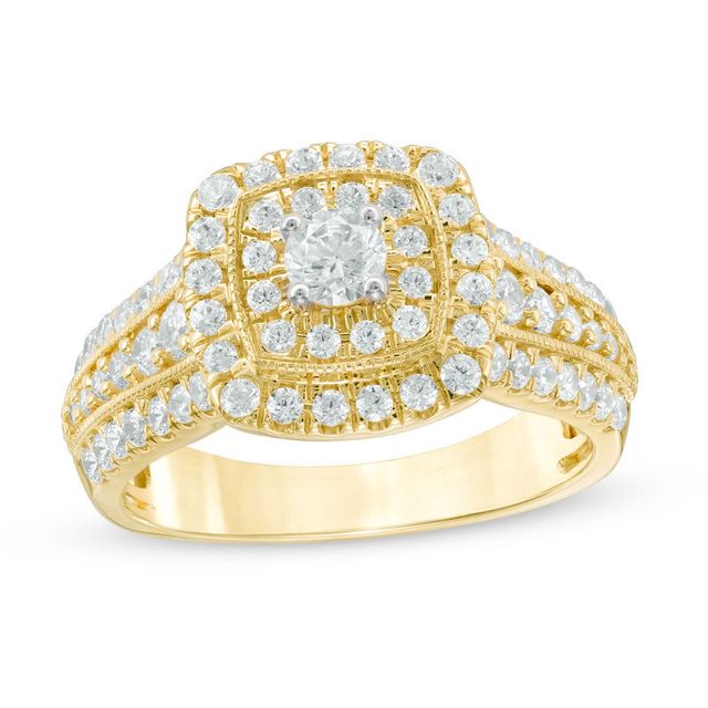 1.20 CT. T.W. Certified Canadian Diamond Double Square Frame Engagement Ring in 14K Gold (I/I2)|Peoples Jewellers