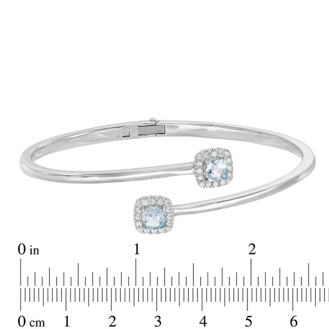5.0mm Cushion-Cut Lab-Created Blue Spinel and White Sapphire Frame Hinged Bangle in Sterling Silver|Peoples Jewellers