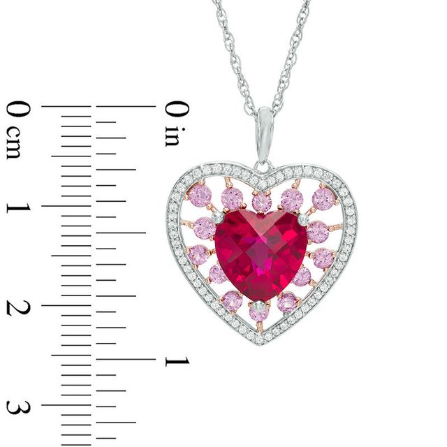 9.0mm Lab-Created Ruby with Pink and White Sapphire Heart Pendant in Sterling Silver|Peoples Jewellers