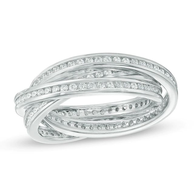 Lab-Created White Sapphire Triple Row Rolling Ring in Sterling Silver|Peoples Jewellers