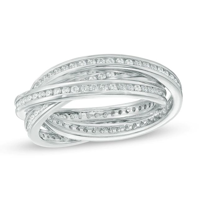 Lab-Created White Sapphire Triple Row Rolling Ring in Sterling Silver