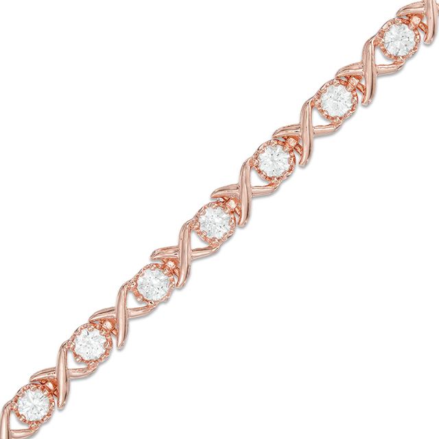 Lab-Created White Sapphire "XO" Link Bracelet in Sterling Silver with 18K Rose Gold Plate - 7.25"|Peoples Jewellers