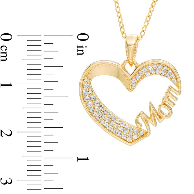 Lab-Created White Sapphire "Mom" Heart Pendant in Sterling Silver with 18K Gold Plate|Peoples Jewellers