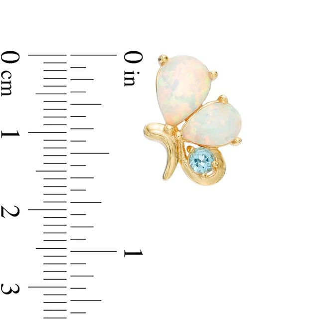 Pear-Shaped Lab-Created Opal and Swiss Blue Topaz Butterfly Stud Earrings in Sterling Silver with 18K Gold Plate