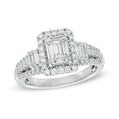 1.00 CT. T.W. Baguette Composite Diamond Rectangular Frame Engagement Ring in 14K White Gold|Peoples Jewellers