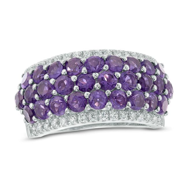 Amethyst and Lab-Created White Sapphire Multi-Row Band in Sterling Silver