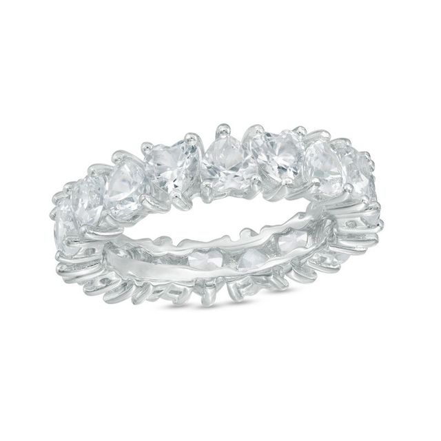 4.0mm Heart-Shaped Lab-Created White Sapphire Eternity Band in Sterling Silver|Peoples Jewellers