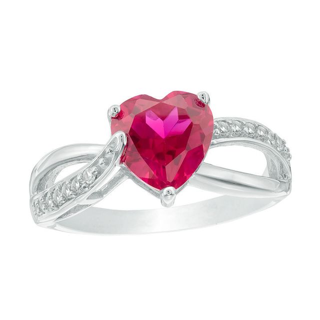 8.0mm Heart-Shaped Lab-Created Ruby and White Sapphire Split Shank Ring in Sterling Silver|Peoples Jewellers