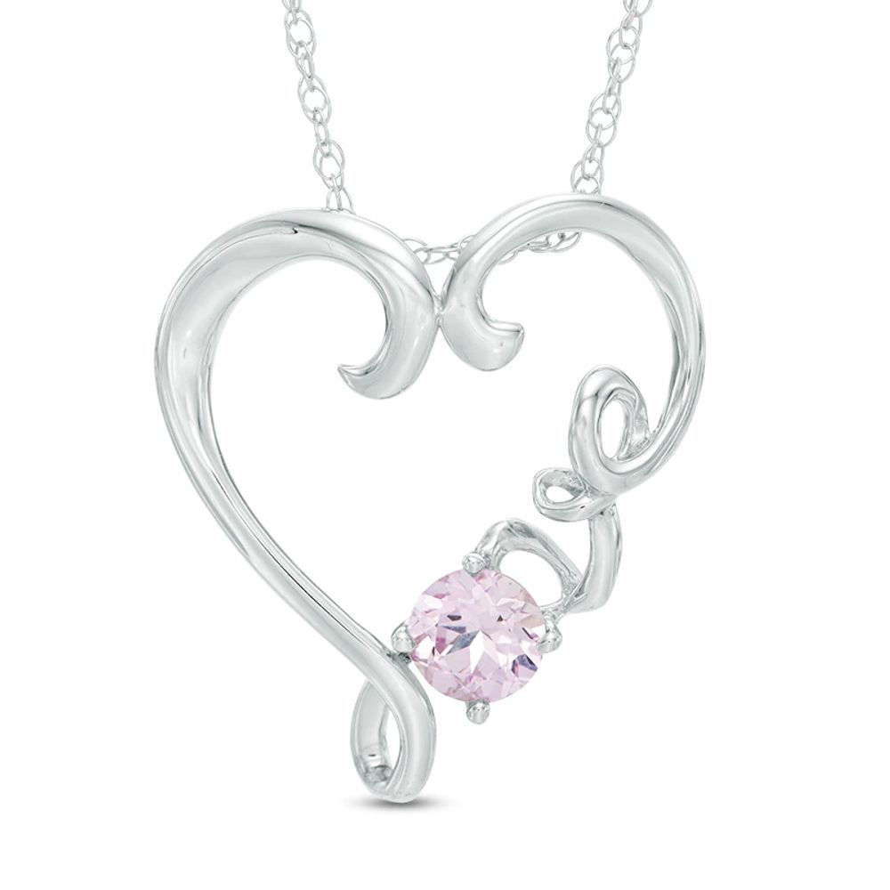 5.0mm Lab-Created Pink Sapphire Heart with "Love" Pendant in Sterling Silver|Peoples Jewellers