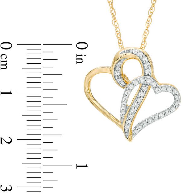 Lab-Created White Sapphire Tilted Hearts Pendant in Sterling Silver with 14K Gold Plate