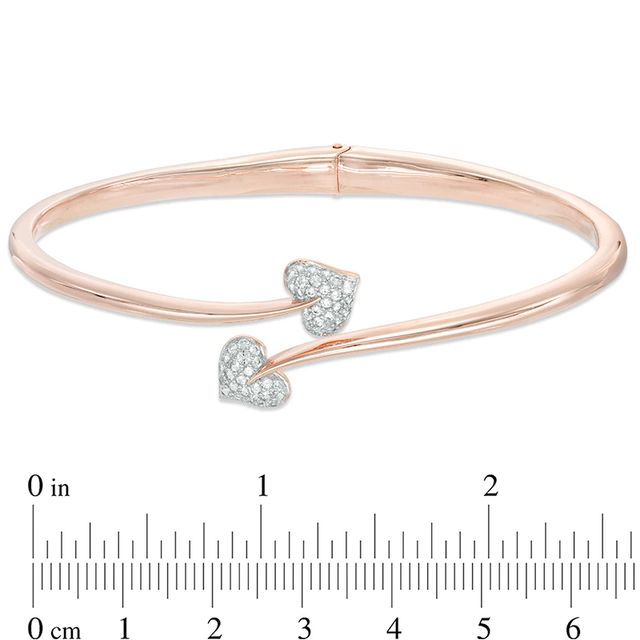 Lab-Created White Sapphire Double Heart Hinged Bangle in Sterling Silver with 18K Rose Gold Plate|Peoples Jewellers