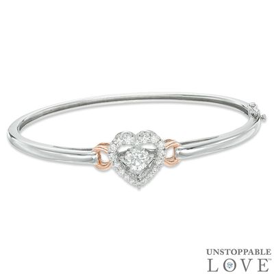 Unstoppable Love™ 6.0mm Lab-Created White Sapphire Heart Frame Bangle in Sterling Silver and 14K Rose Gold Plate|Peoples Jewellers