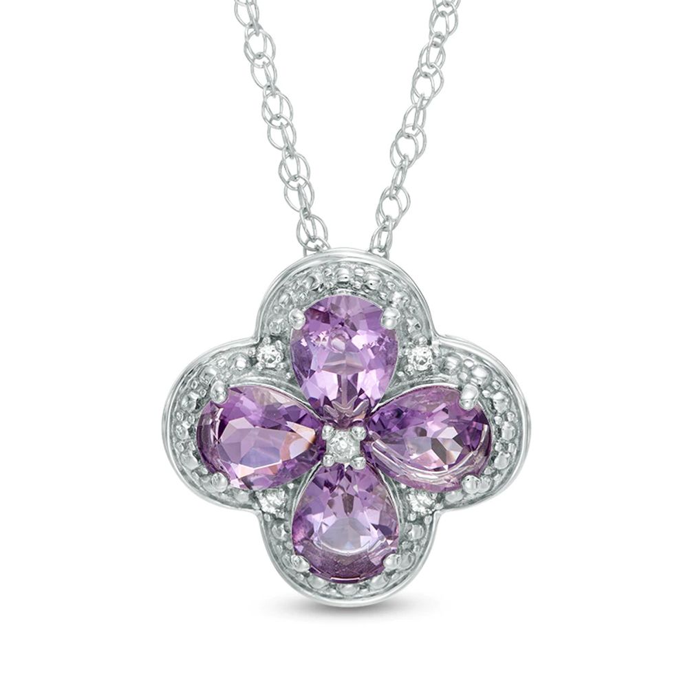 Pear-Shaped Amethyst and Lab-Created White Sapphire Clover Pendant in Sterling Silver|Peoples Jewellers