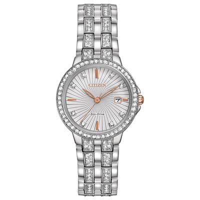 Ladies' Citizen Eco-Drive® Silhouette Crystal Watch With Silver-Tone Dial (Model: EW2340-58A)|Peoples Jewellers