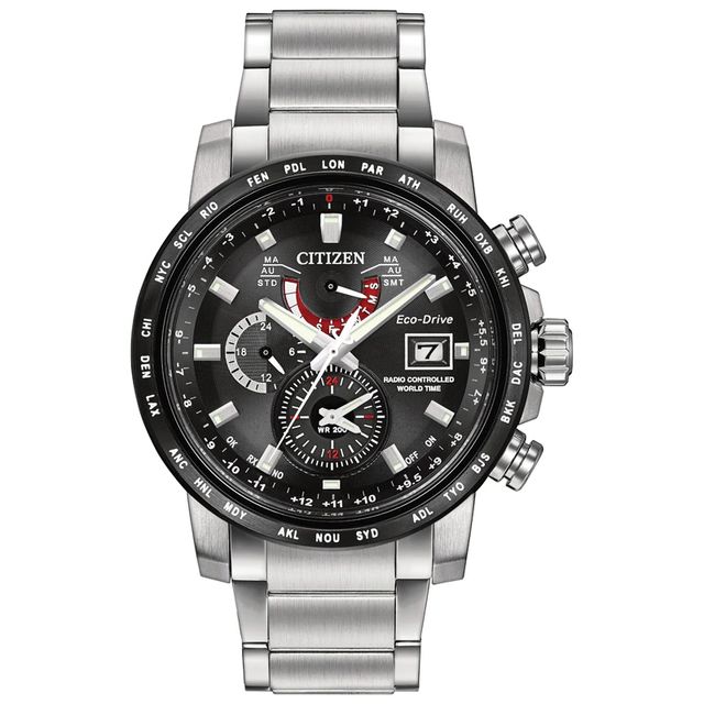 Men's Citizen Eco-Drive® World Time A-T Watch with Black Dial (Model: AT9071-58E)|Peoples Jewellers