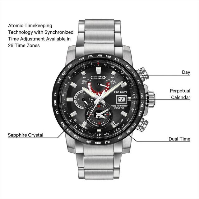 Men's Citizen Eco-Drive® World Time A-T Watch with Black Dial (Model: AT9071-58E)|Peoples Jewellers