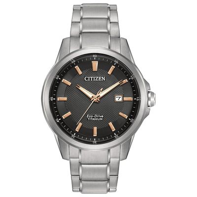 Men's Citizen Eco-Drive® Titanium Watch with Black Dial (Model: AW1490-50E)|Peoples Jewellers