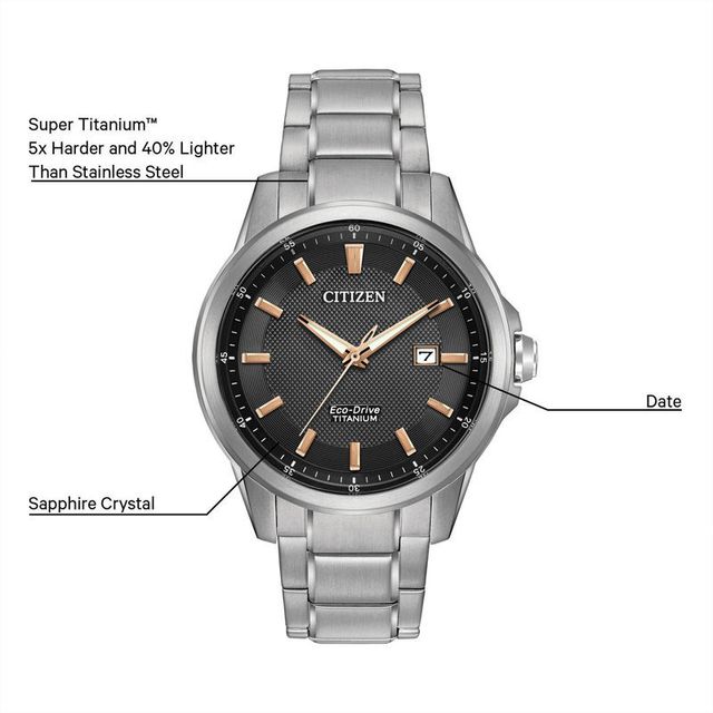 Men's Citizen Eco-Drive® Titanium Watch with Black Dial (Model: AW1490-50E)|Peoples Jewellers