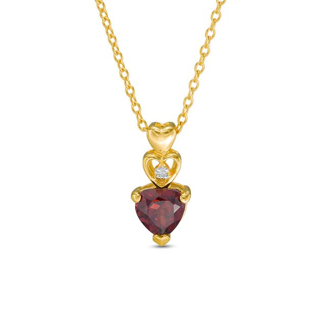 6.0mm Heart-Shaped Garnet and Diamond Accent Linear Triple Heart Pendant in 10K Gold|Peoples Jewellers