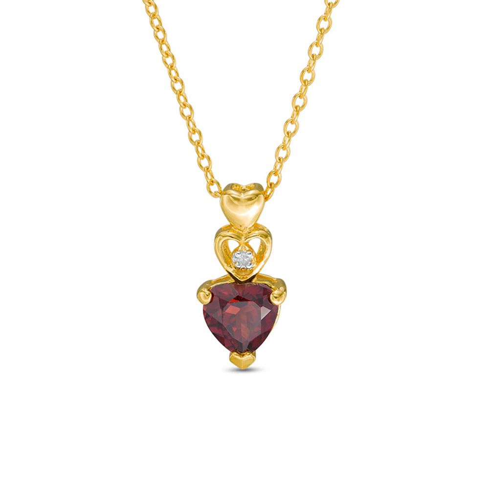 6.0mm Heart-Shaped Garnet and Diamond Accent Linear Triple Heart Pendant in 10K Gold|Peoples Jewellers