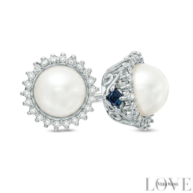 Vera Wang Love Collection Akoya Cultured Pearl and 0.13 CT. T.W. Diamond Star Frame Stud Earrings in 14K White Gold|Peoples Jewellers