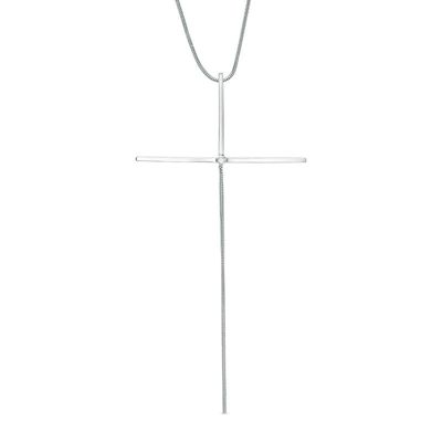 Diamond Accent Elongated Cross Pendant in Sterling Silver - 16"|Peoples Jewellers