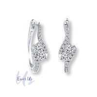 Ever Us™ CT. T.W. Two-Stone Diamond Bypass Hoop Earrings in 14K White Gold|Peoples Jewellers