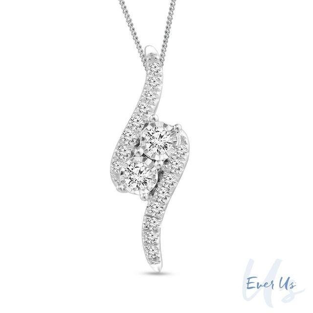 Ever Us™ CT. T.W. Two-Stone Diamond Bypass Pendant in 14K White Gold
