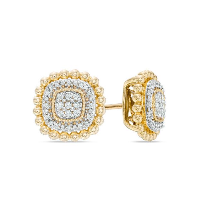 0.15 CT. T.W. Composite Diamond Cushion Frame Vintage-Style Stud Earrings in 10K Gold|Peoples Jewellers