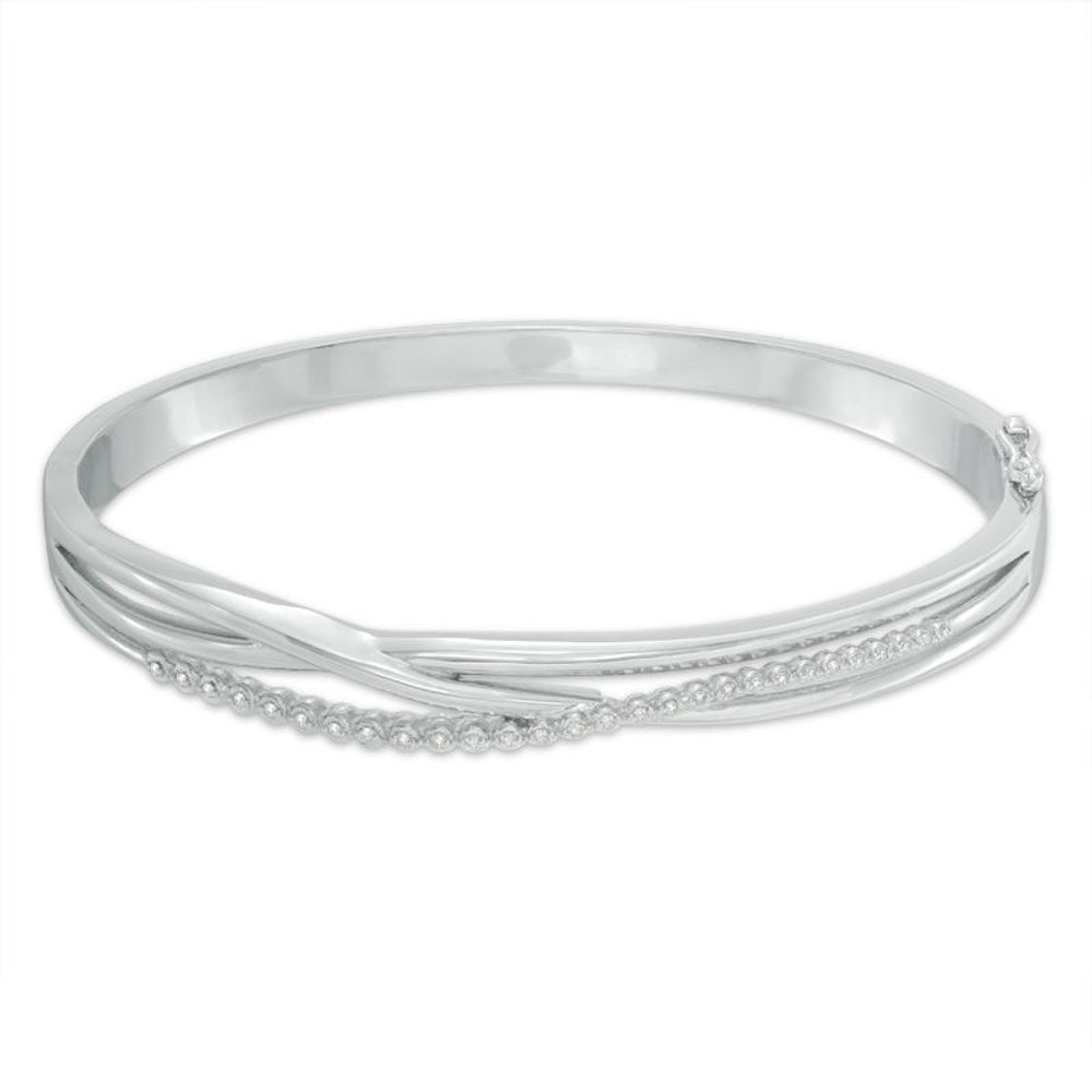 0.15 CT. T.W. Diamond Layered Crossover Bangle in Sterling Silver|Peoples Jewellers