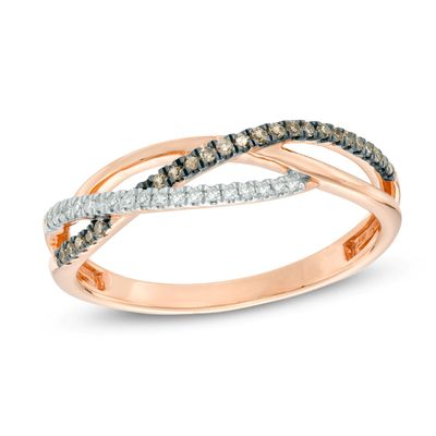 0.15 CT. T.W. Champagne and White Diamond Crossover Ring in 10K Rose Gold|Peoples Jewellers