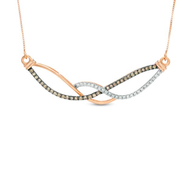 0.25 CT. T.W. Champagne and White Diamond Crossover Necklace in 10K Rose Gold|Peoples Jewellers