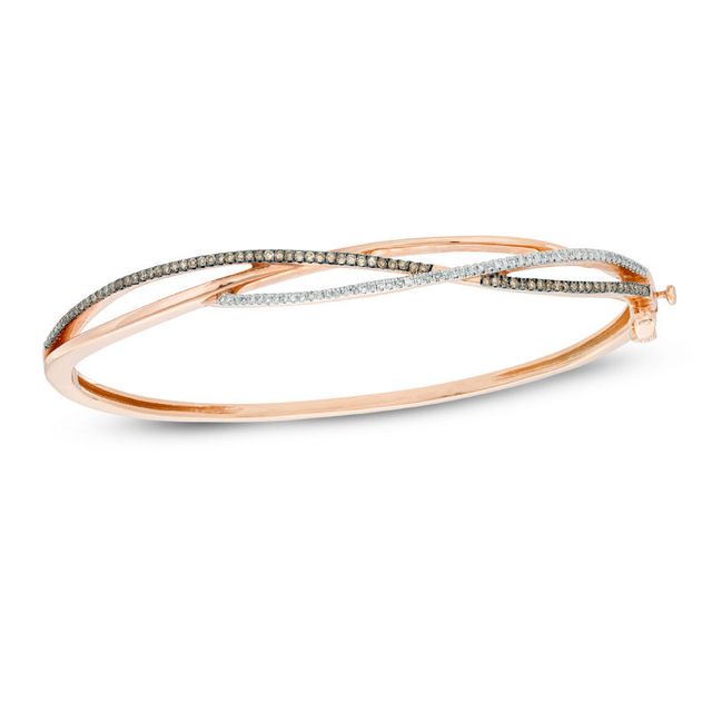 0.50 CT. T.W. Champagne and White Diamond Crossover Bangle in 10K Rose Gold|Peoples Jewellers