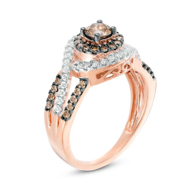 1.01 CT. T.W. Champagne and White Diamond Bypass Frame Ring in 10K Rose Gold