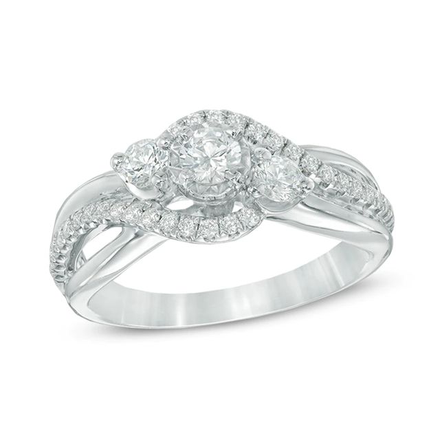 0.63 CT. T.W. Diamond Past Present Future® Swirl Engagement Ring in 10K White Gold|Peoples Jewellers