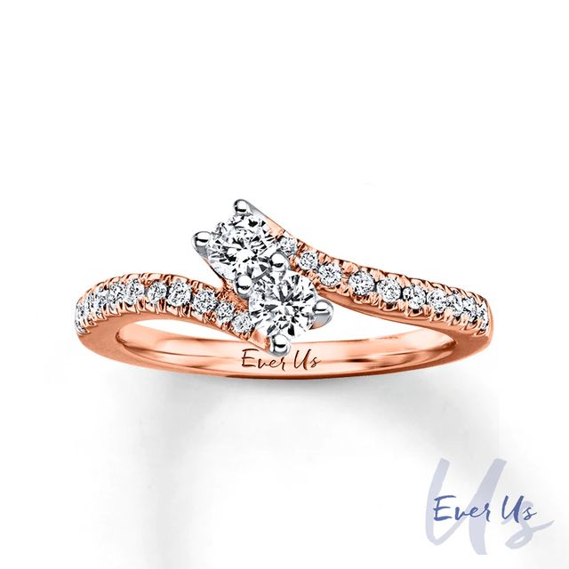 Ever Us™ CT. T.W. Two-Stone Diamond Bypass Ring in 14K Rose Gold|Peoples Jewellers