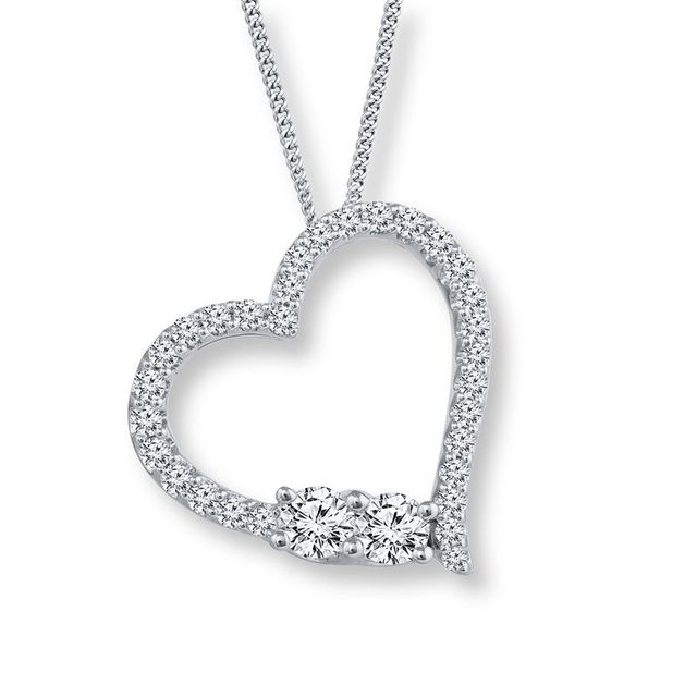 Ever Us™ 0.50 CT. T.W. Two-Stone Diamond Tilted Heart Necklace in 14K White Gold - 19"|Peoples Jewellers
