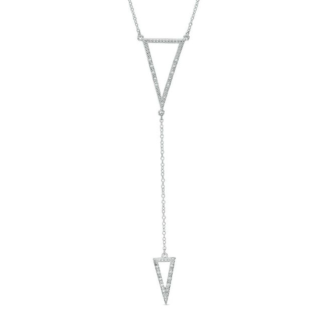 0.09 CT. T.W. Diamond Double Triangle "Y" Necklace in Sterling Silver - 20"|Peoples Jewellers