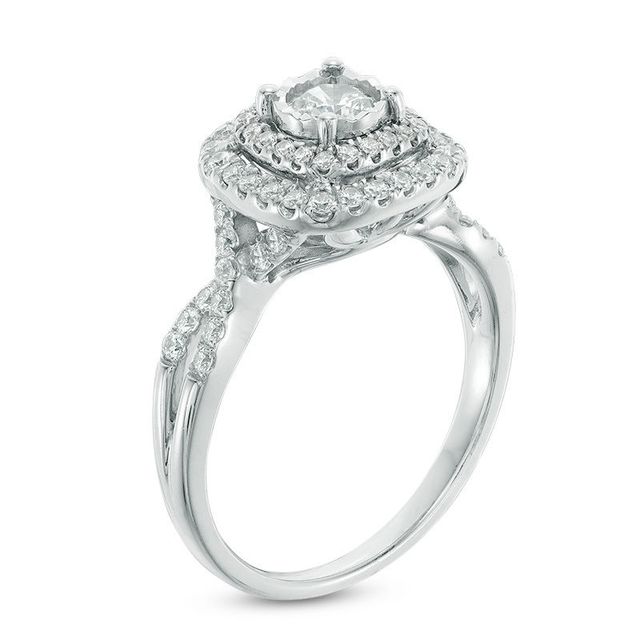 0.70 CT. T.W. Diamond Double Cushion Frame Engagement Ring in 10K White Gold|Peoples Jewellers