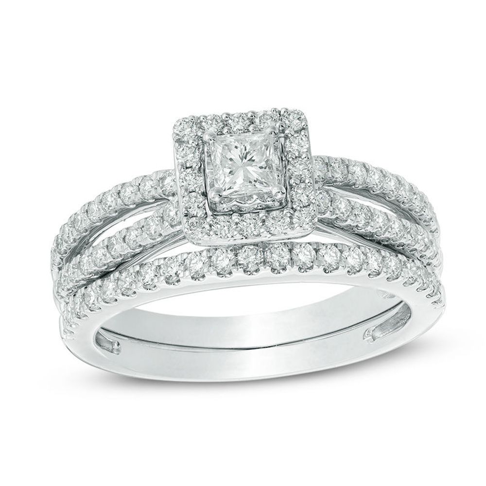 1.00 CT. T.W. Princess-Cut Diamond Frame Split Shank Bridal Set in 14K White Gold|Peoples Jewellers