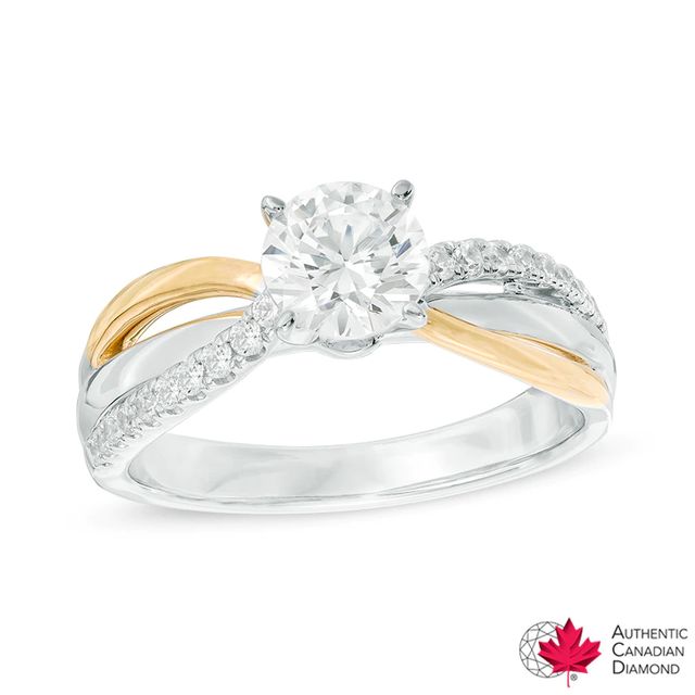 0.95 CT. T.W. Certified Canadian Diamond Split Shank Engagement Ring in 14K Two-Tone Gold (I/I2)|Peoples Jewellers