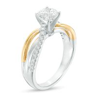 0.95 CT. T.W. Certified Canadian Diamond Split Shank Engagement Ring in 14K Two-Tone Gold (I/I2)|Peoples Jewellers