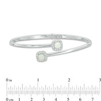 5.0mm Cushion-Cut Lab-Created Opal and White Sapphire Frame Bypass Bangle in Sterling Silver - 7.25"|Peoples Jewellers