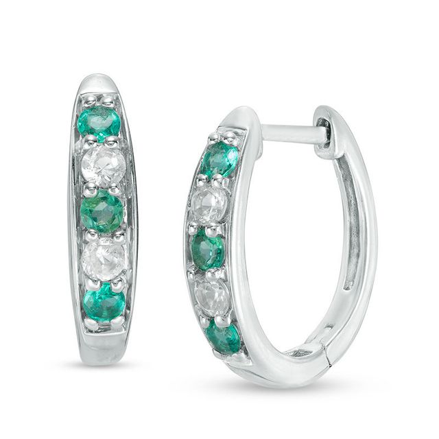 Lab-Created Emerald and White Sapphire Hoop Earrings in Sterling Silver|Peoples Jewellers