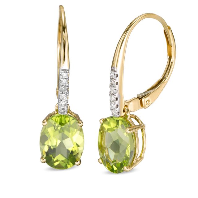Oval Peridot and Diamond Accent Drop Earrings in 10K Gold|Peoples Jewellers